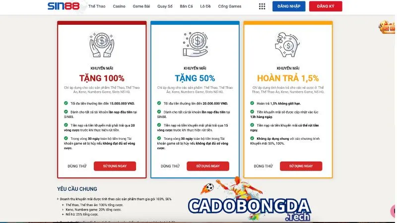 Tổng hợp các khuyến mãi Sin88 giá trị